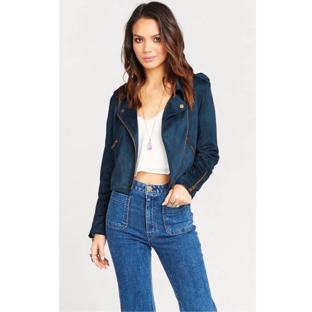 Show Me Your Mumu Midnight Teal Faux Suede Moto Jacket